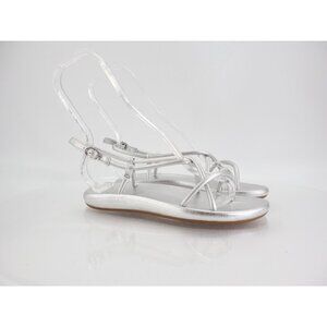 Olukai Waiau Sandal Women Size 5 Silver Metallic Leather Slingback Strappy Thong